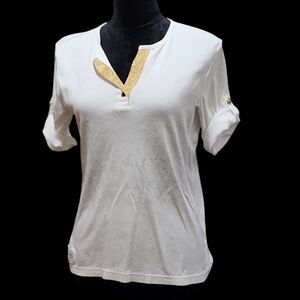 Ralph Lauren Women's White Top with Gold Accents